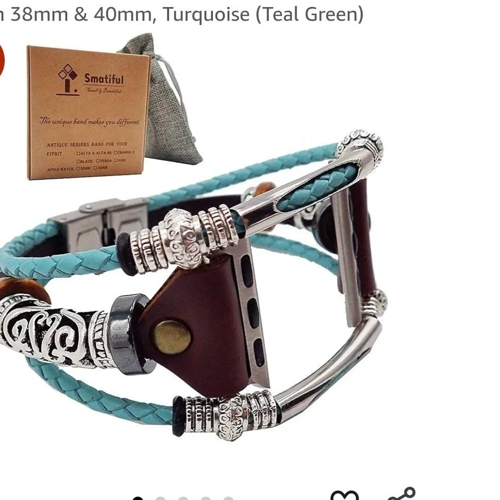 Smatiful Apple Watch Band 38mm 40mm Turquoise Leather Boho Antique Series Teal